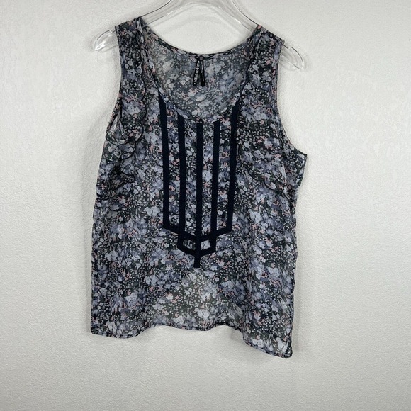 Gentle Fawn Womens Blouse Tank Top Small Gray Floral Ruffle Boho Split Back - Picture 1 of 11